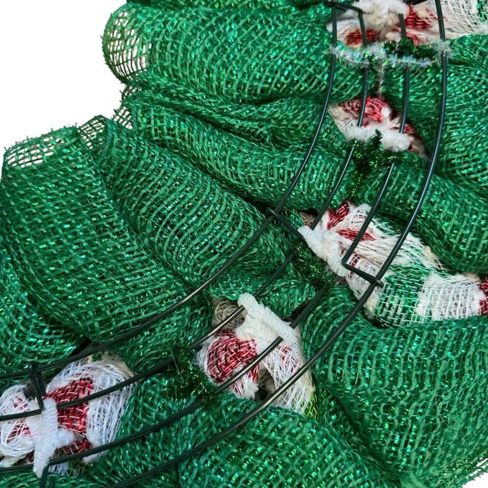 Handmade Peppermint Candy Deco Mesh Wreath Red, Green & White Swirl 22 inch